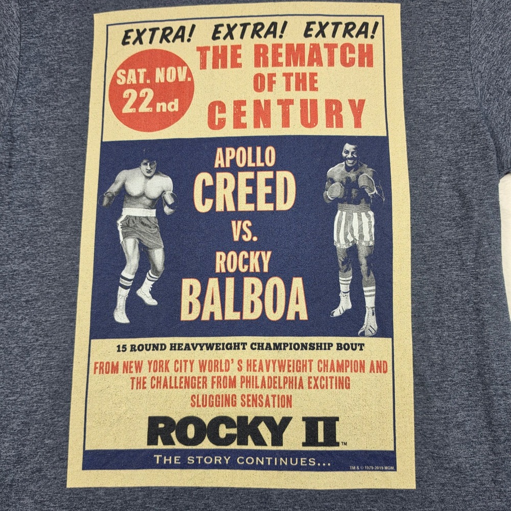 Rocky II Graphic T-Shirt Mens Large Blue Rematch of the Century Apollo Creed Tee